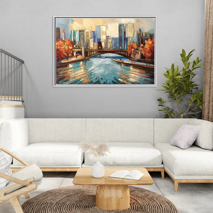 Grand Rapids Urban River Views - Living Room White Frame Canvas
