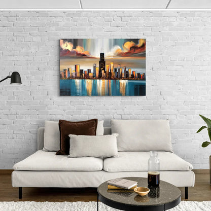 Chicago Skyline With Willis Tower - Canvas Wall Art Living Room