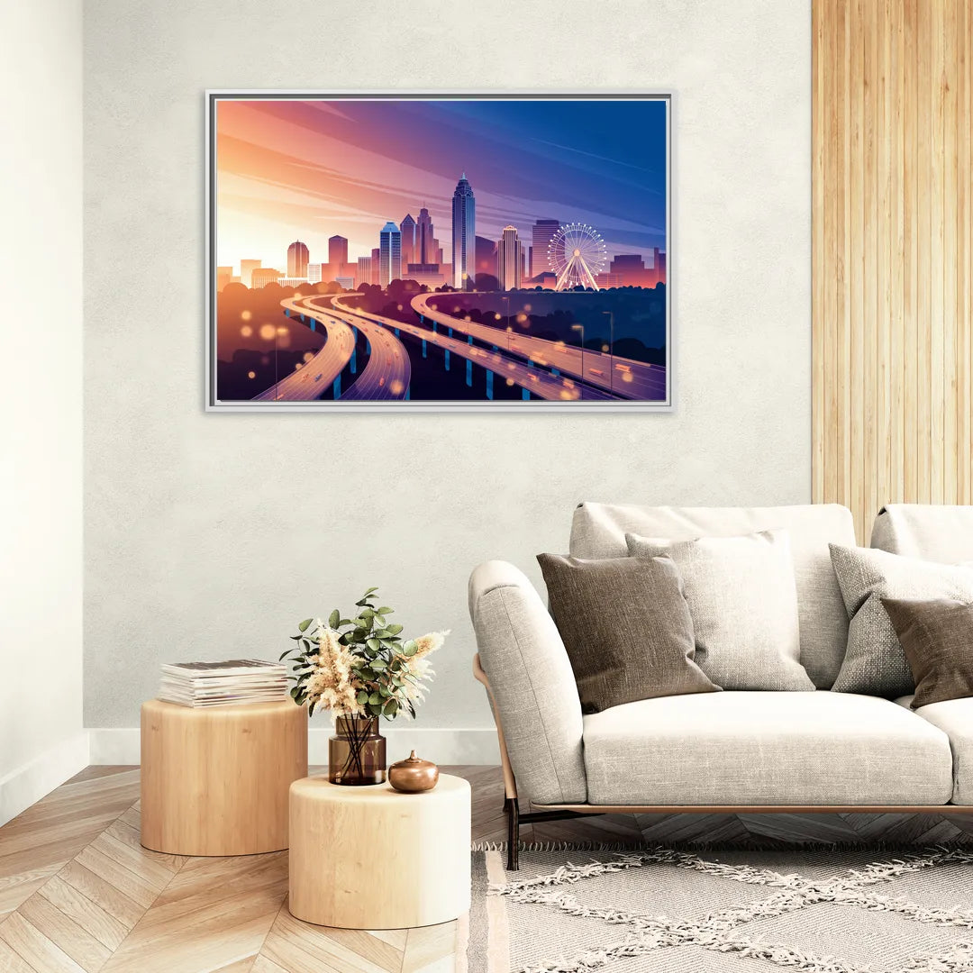 Atlanta Aerial City View - Living Room White Frame Canvas