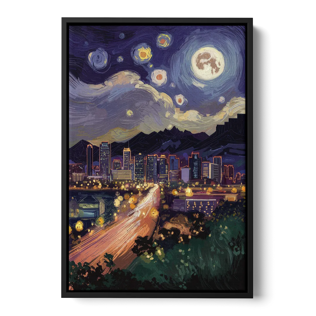 Phoenix Arizona Nightscape - Black Frame Canvas