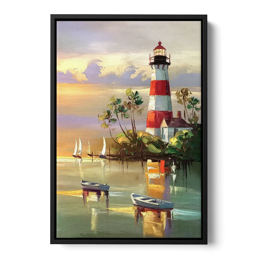 Hilton Head Island Coastal Lighthouse Nautical - Black Frame Canvas