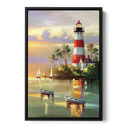 Hilton Head Island Coastal Lighthouse Nautical - Black Frame Canvas