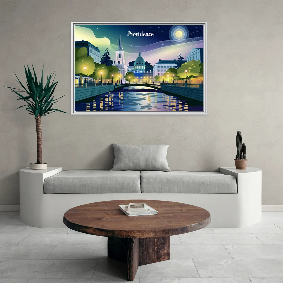 Providence Night Lights - Living Room White Frame Canvas