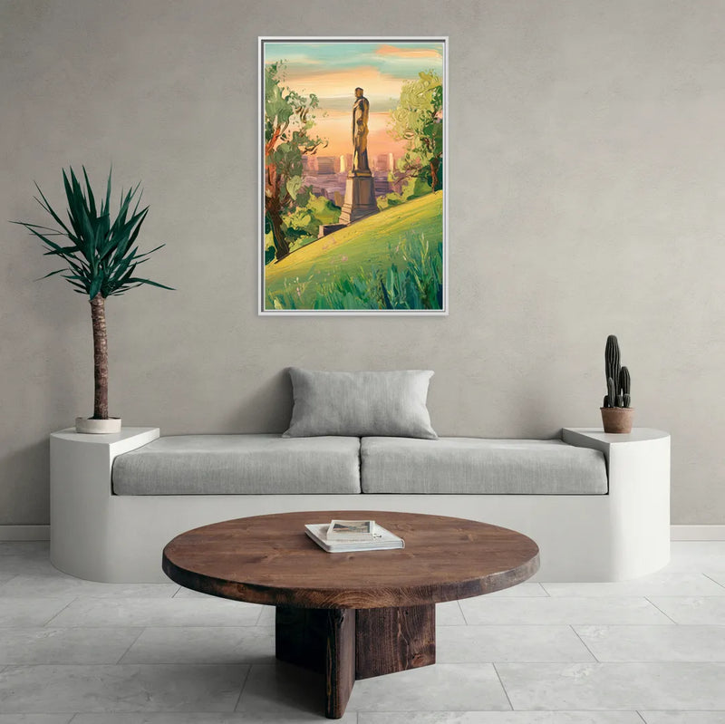 Birmingham Vulcan Statue View - Living Room White Frame Canvas