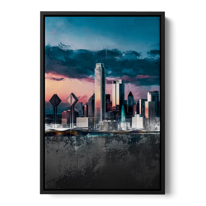 Dallas Cityscape Panorama - Black Frame Canvas
