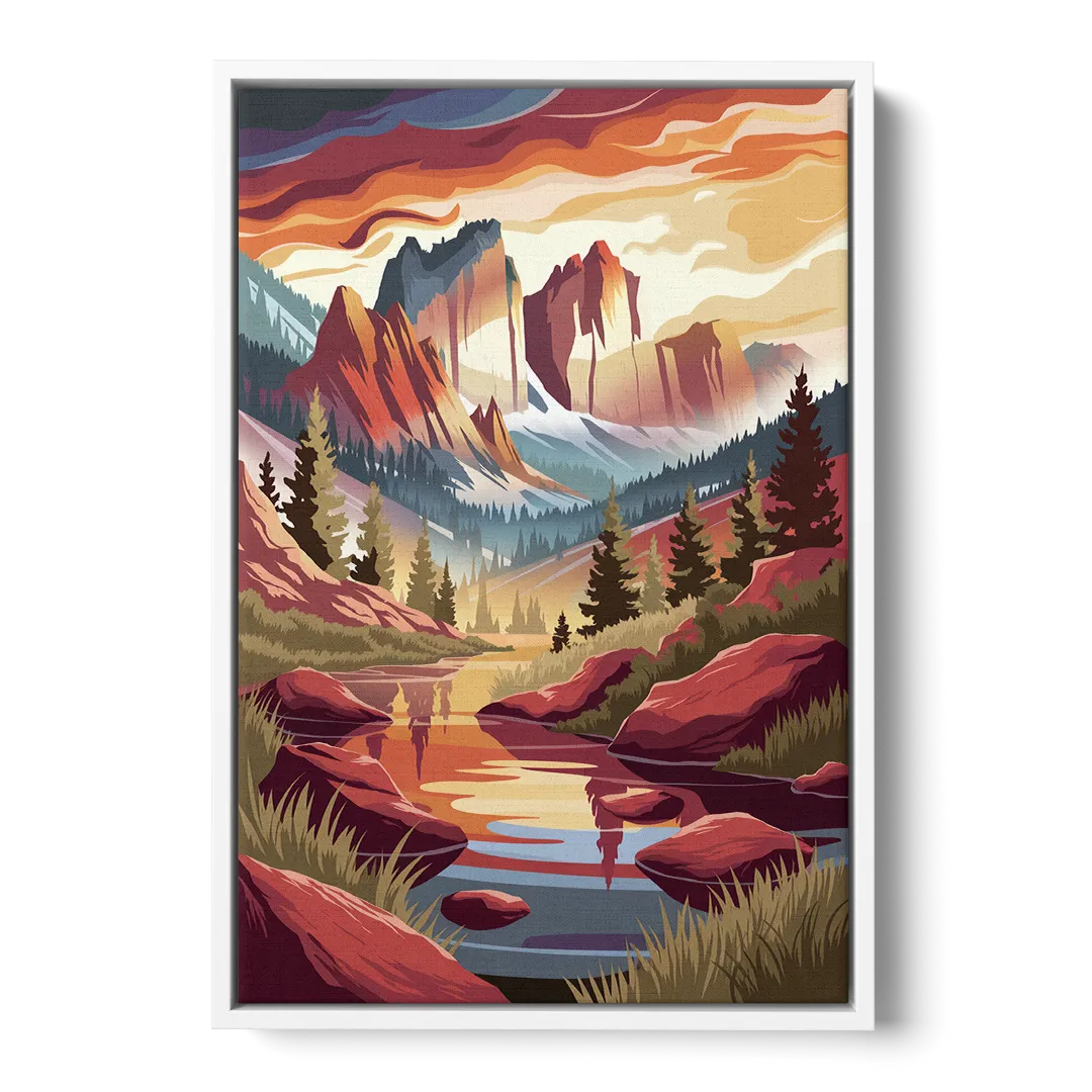 Colorado Springs Sunrise Over Peaks - White Frame Canvas