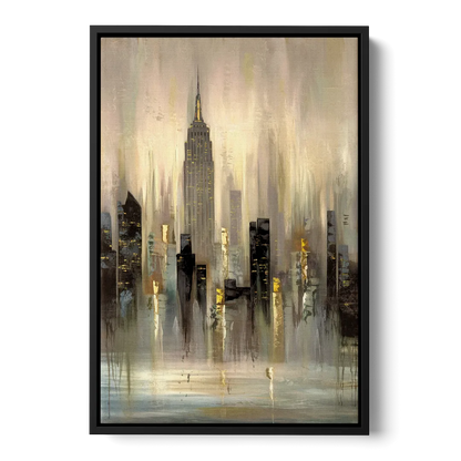 New York City Skyline in Fog - Black Frame Canvas