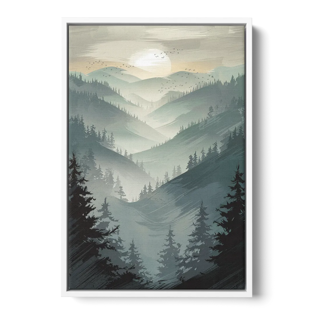 Sitka Misty Mountains - White Frame Canvas