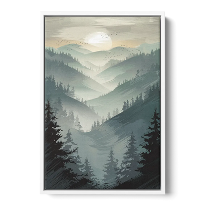 Sitka Misty Mountains - White Frame Canvas