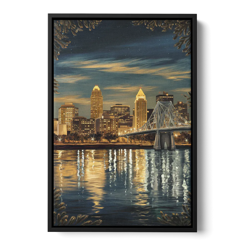 Louisville Downtown Skyline - Black Frame Canvas