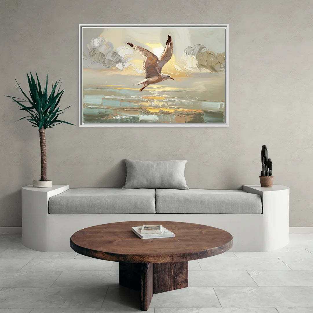 Corpus Christi Seagulls In Flight - Living Room White Frame Canvas