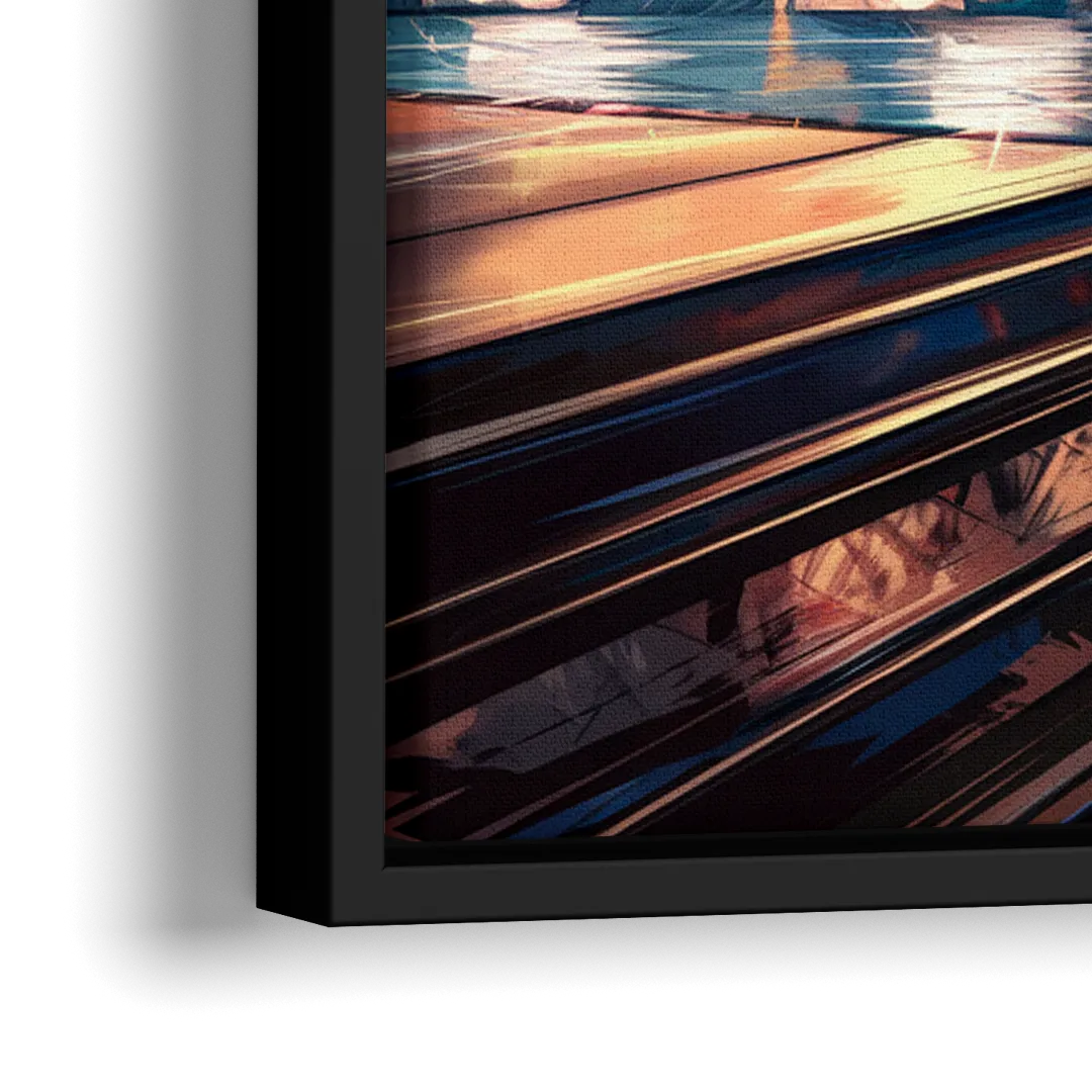 New York City Bridge From The Rooftop - Close-Up Black Frame Canvas