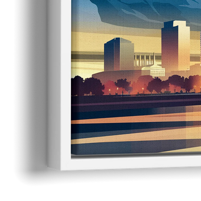 Denver Sunset Over Rockies - Close-Up White Frame Canvas