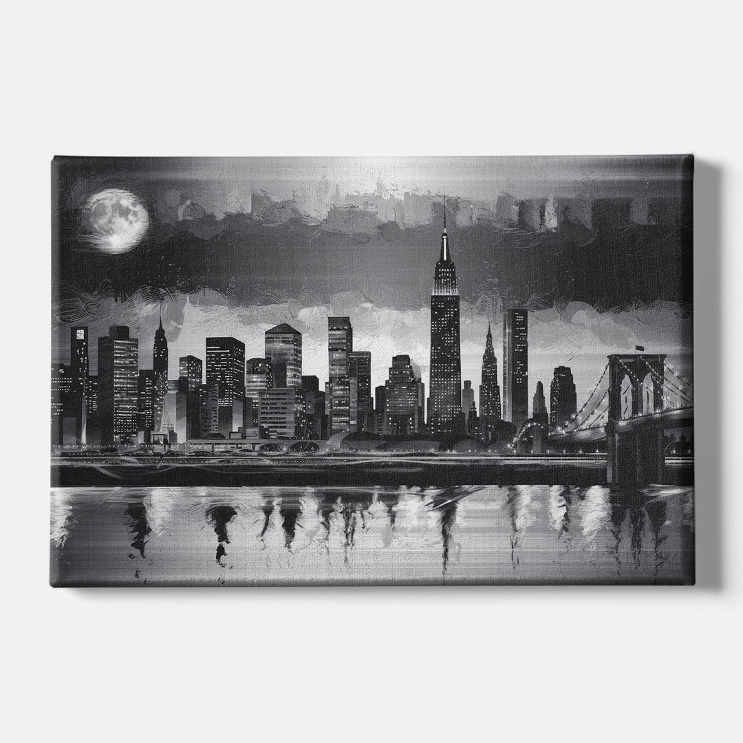 New York City Black And White Skyline - Canvas Wall Art