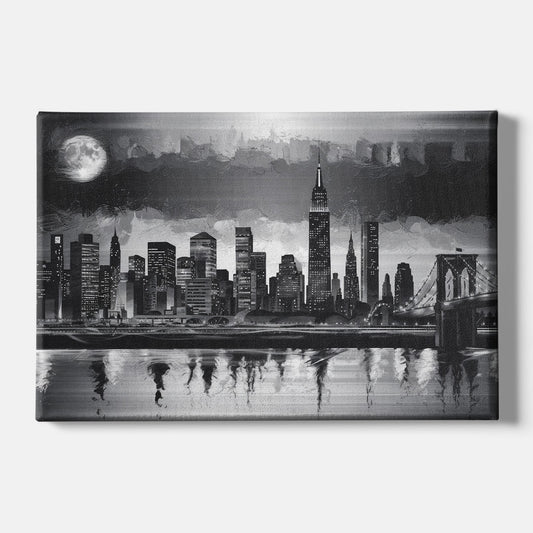 New York City Black And White Skyline - Canvas Wall Art