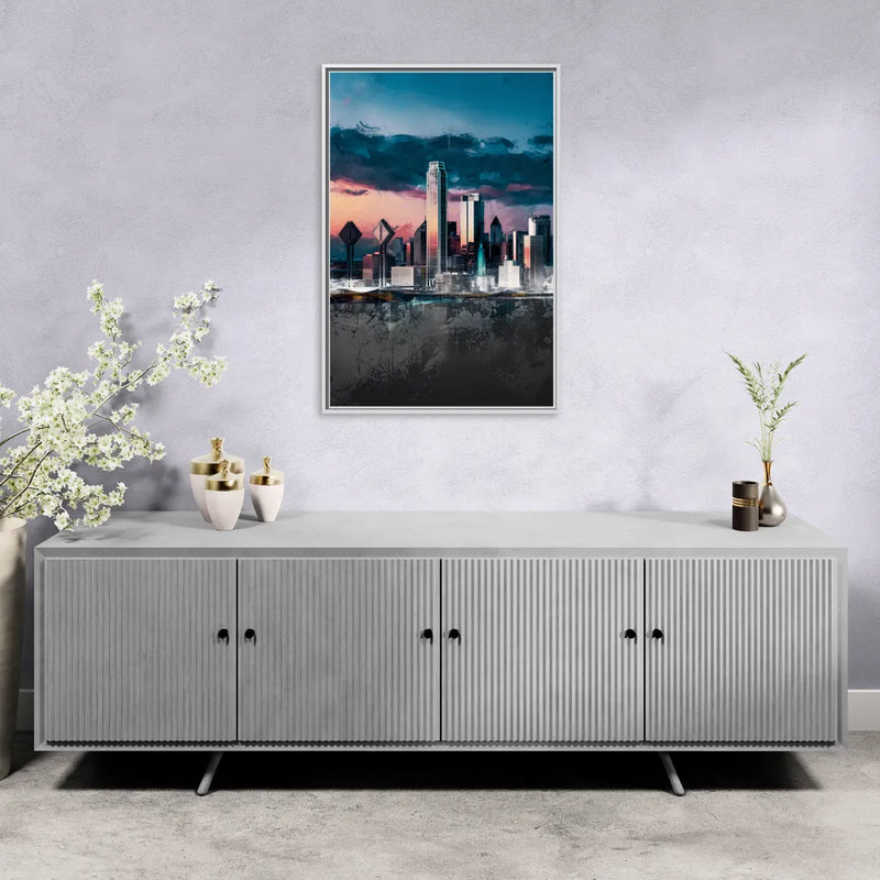 Dallas Cityscape Panorama - Living Room White Frame Canvas