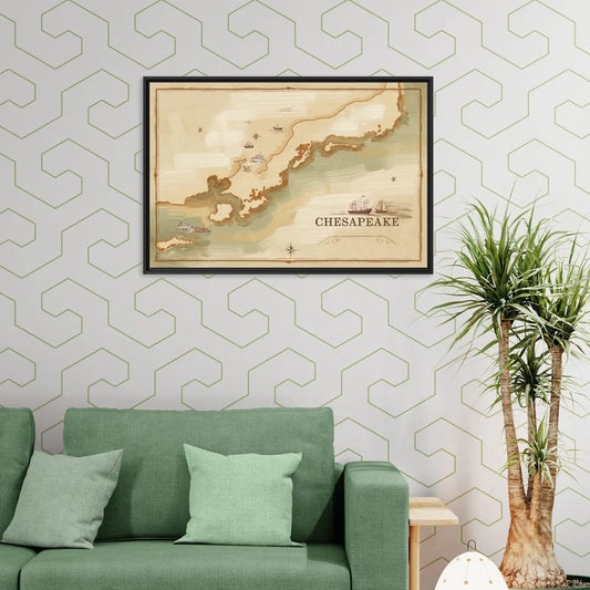 Chesapeake Bay Map Elegance - Living Room Black Frame Canvas