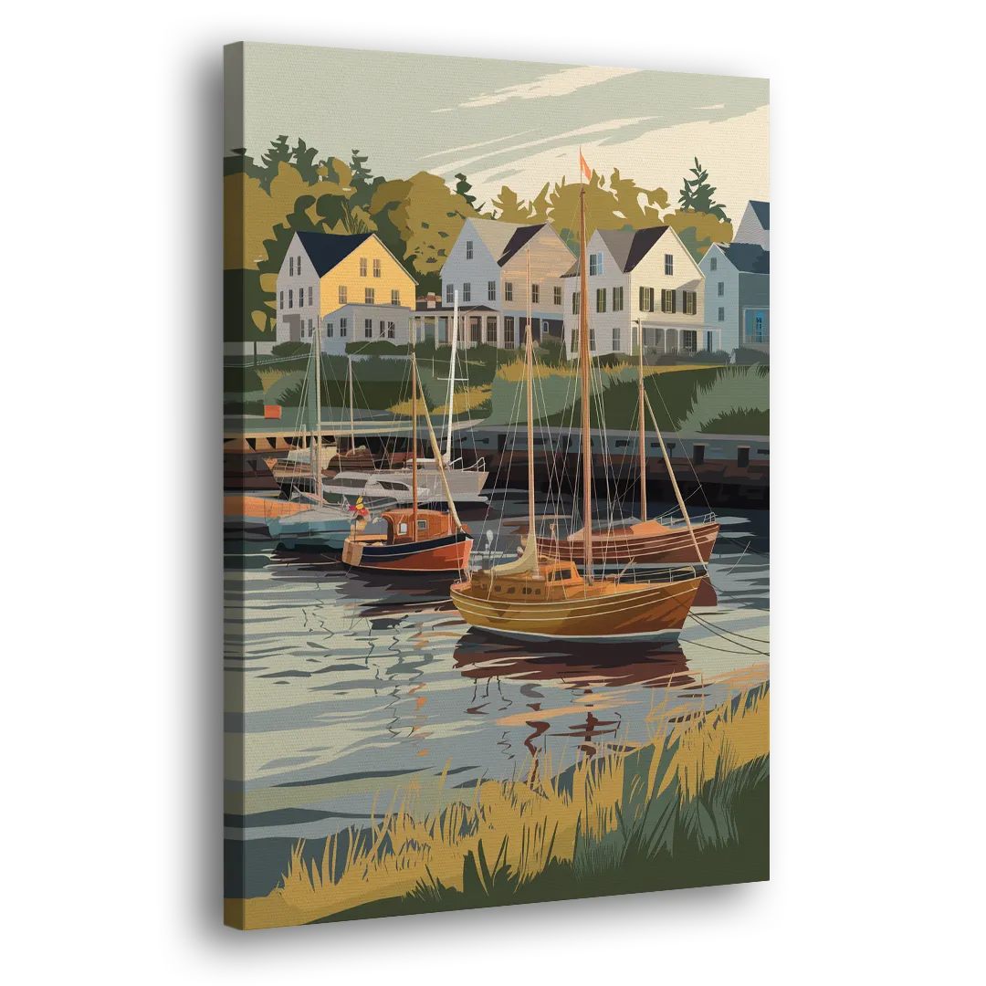 Camden Harbor Boats and Skyline - Canvas Print Art Sides