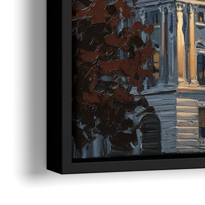 Savannah Capitol with American Flag - Close-Up Black Frame Canvas