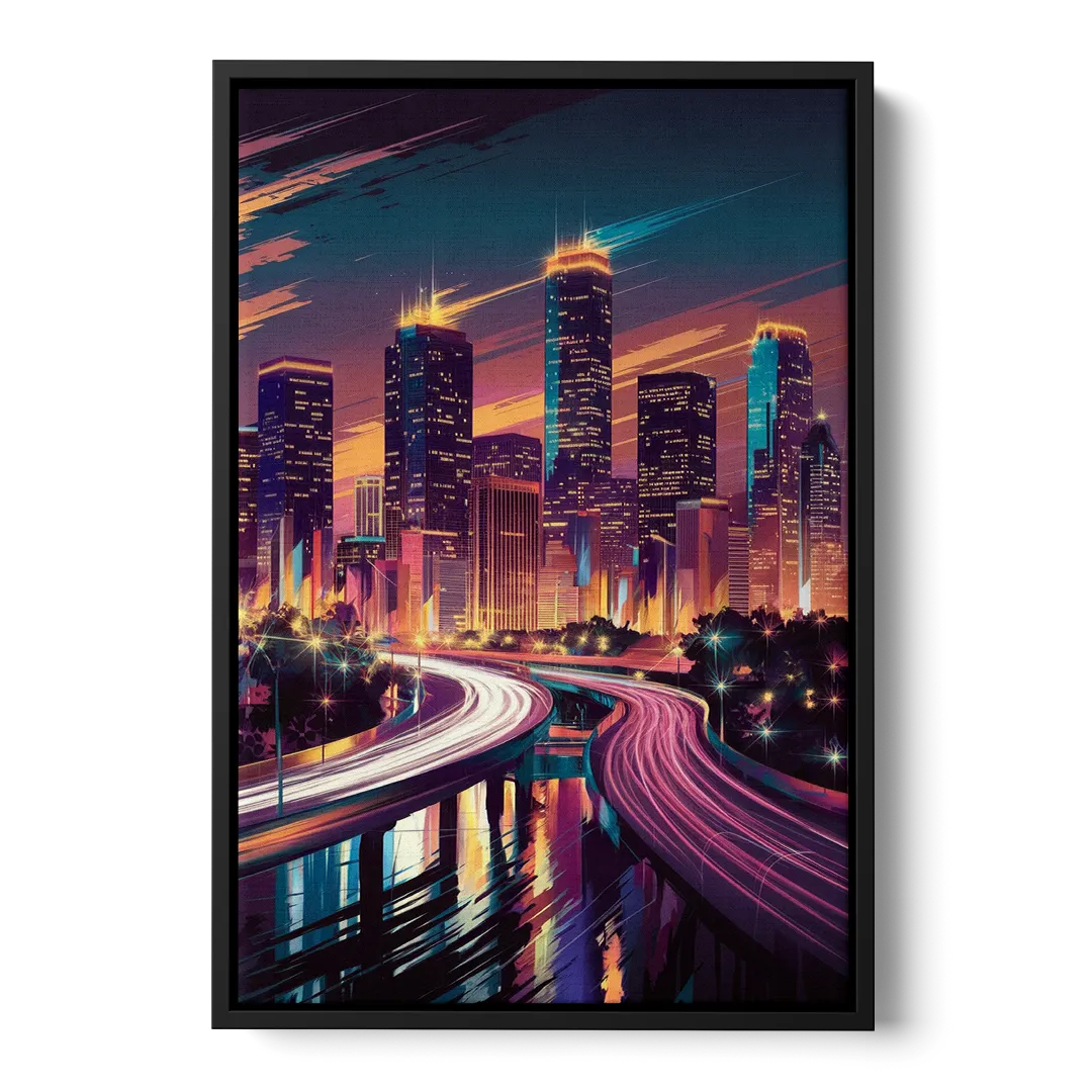 Houston City Lights - Black Frame Canvas