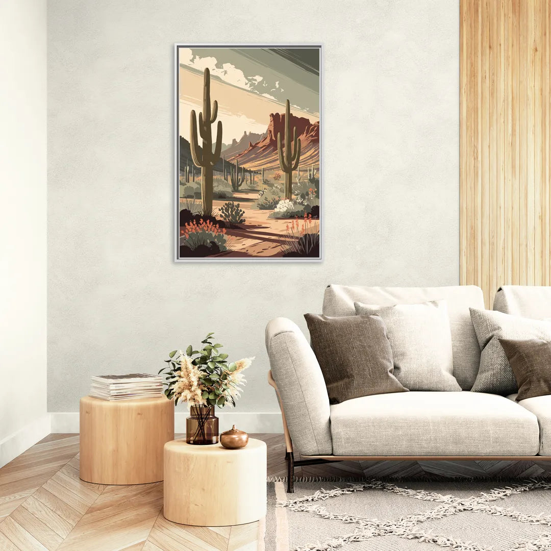 Chandler Arizona Cactus - Living Room White Frame Canvas