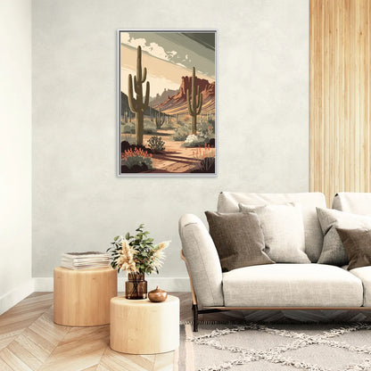 Chandler Arizona Cactus - Living Room White Frame Canvas