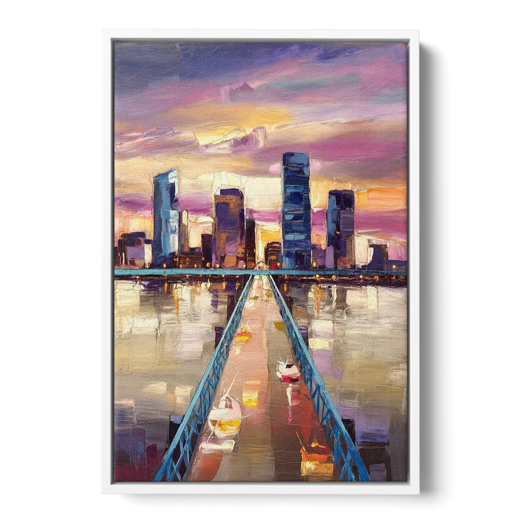 Jacksonville Downtown Views - White Frame Canvas