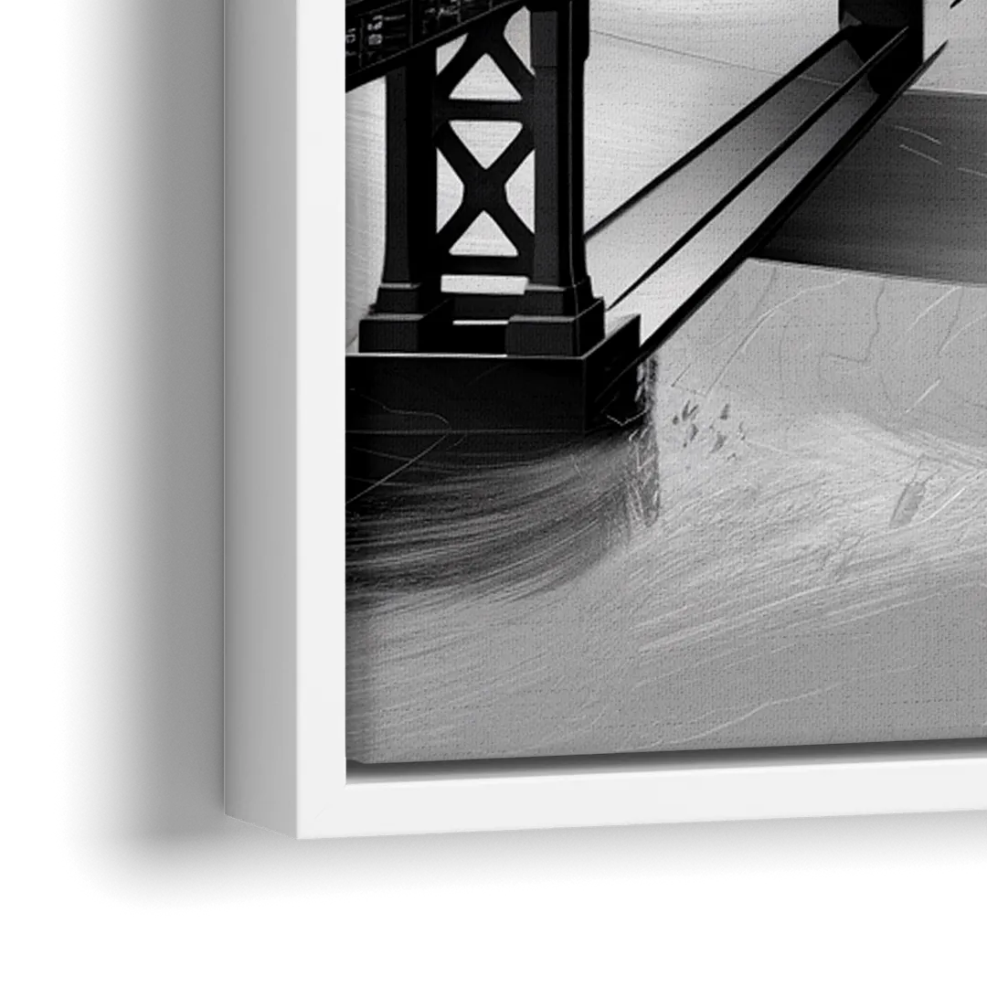San Francisco Black and White Skyline - Close-Up White Frame Canvas