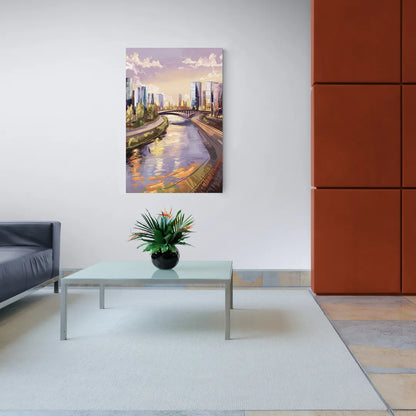 Riverside Urban Landscape - Canvas Wall Art Living Room