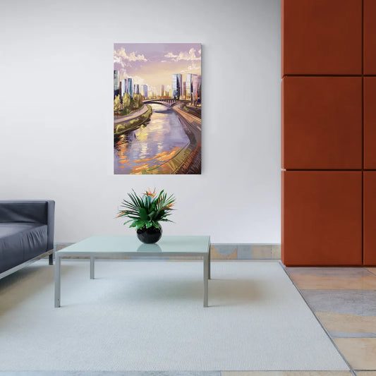 Riverside Urban Landscape - Canvas Wall Art Living Room