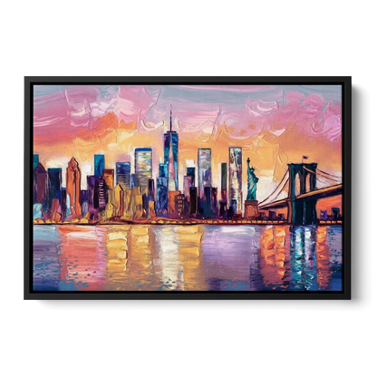 New York City Artistic Watercolor View - Black Frame Canvas