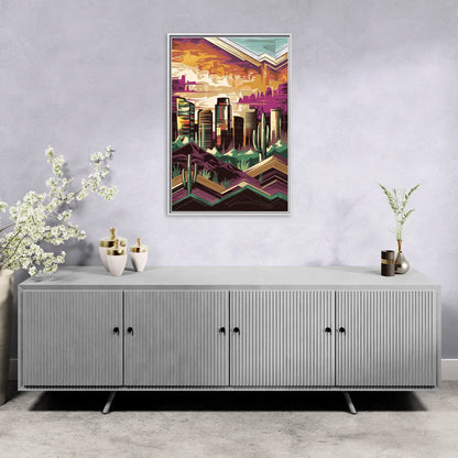 Phoenix Skyline at Sunset - Living Room White Frame Canvas