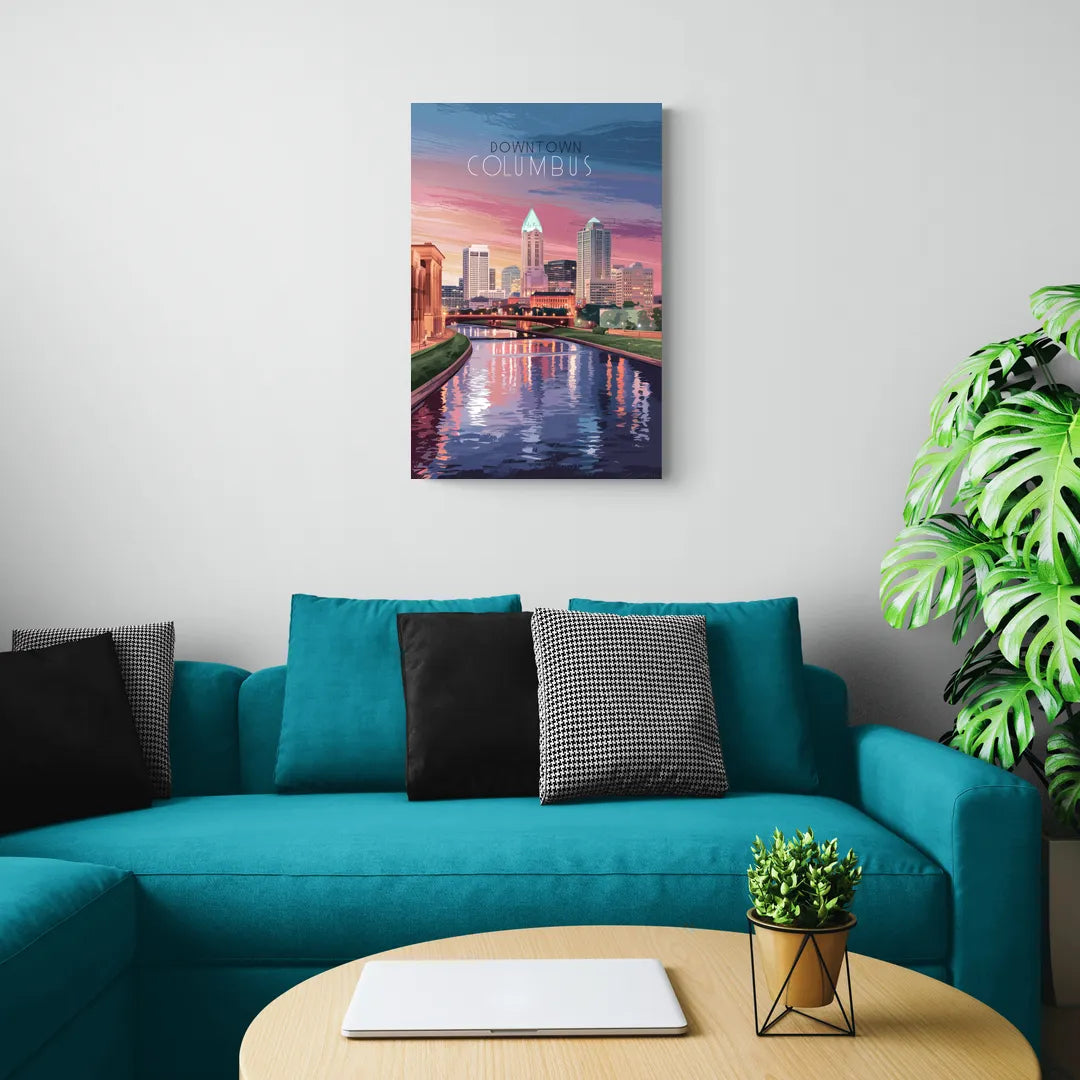 Columbus Downtown Panorama - Canvas Wall Art Living Room