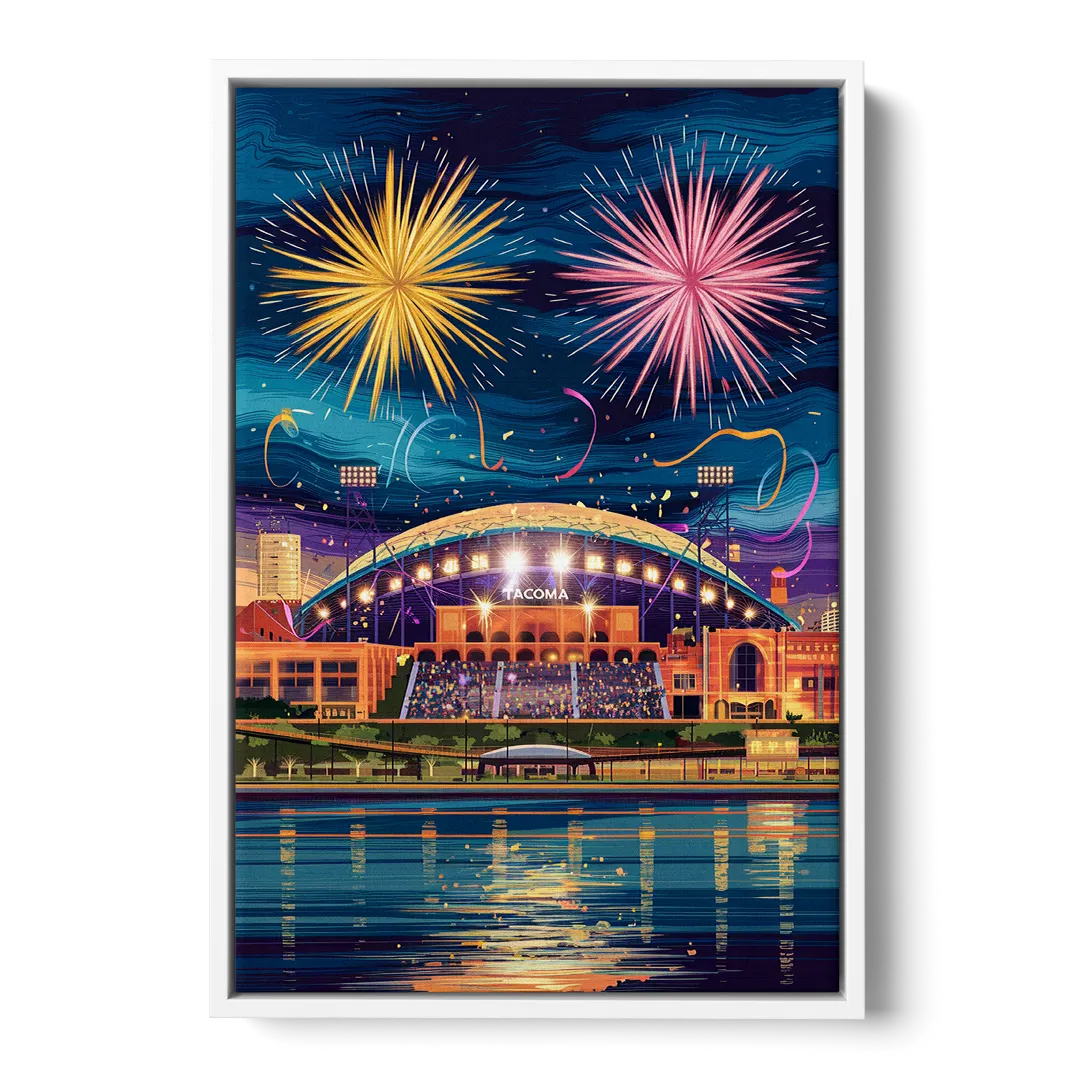 Tacoma Stadium Celebration - White Frame Canvas