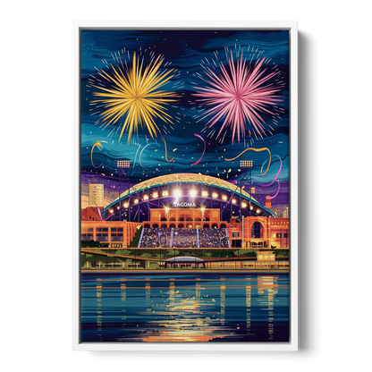 Tacoma Stadium Celebration - White Frame Canvas