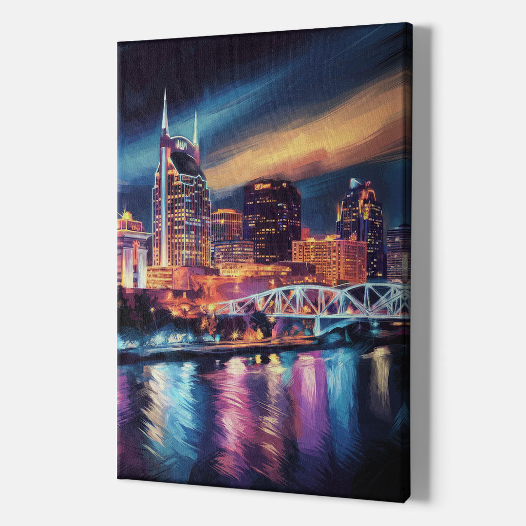 Nashville Bright Lights Skyline - Canvas Wall Art Indoor