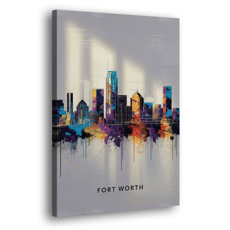 Fort Worth Downtown Skyline - Canvas Print Art Sides