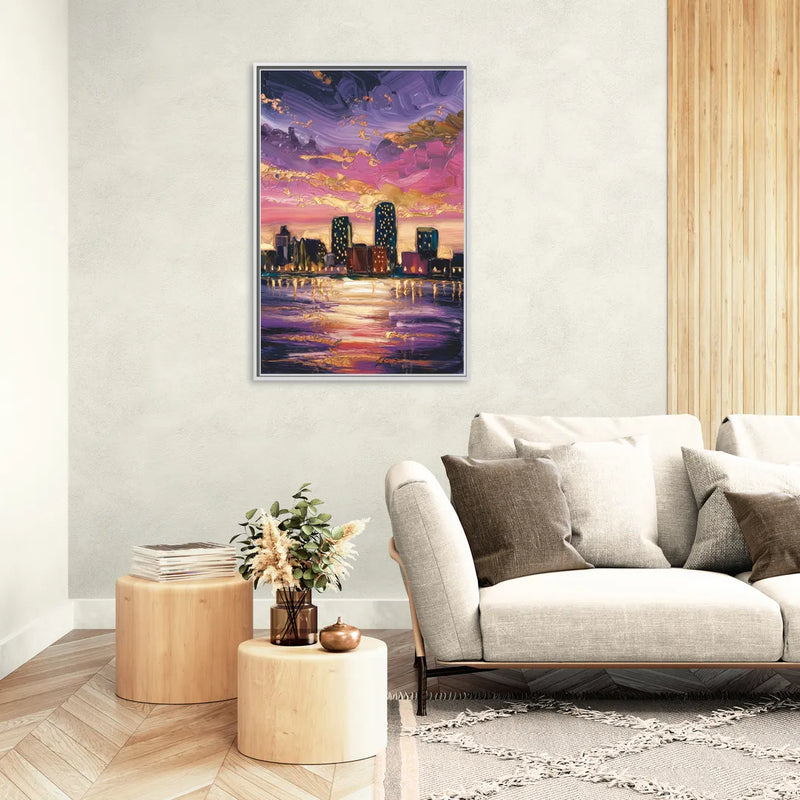 Mobile Skyline Sunset - Living Room White Frame Canvas