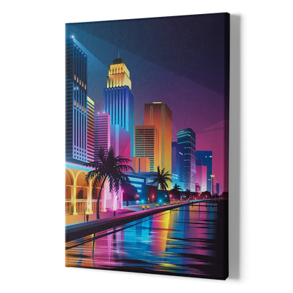 Miami Cityscape by Night - Canvas Print Art Sides