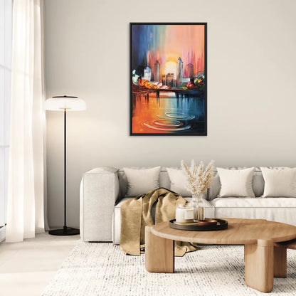 Louisville Skyline at Sunrise - Living Room Black Frame Canvas
