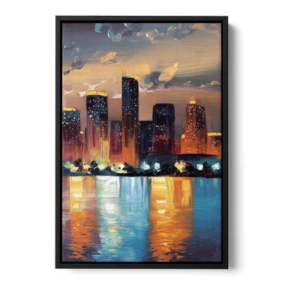 Houston Skyline Glow - Black Frame Canvas