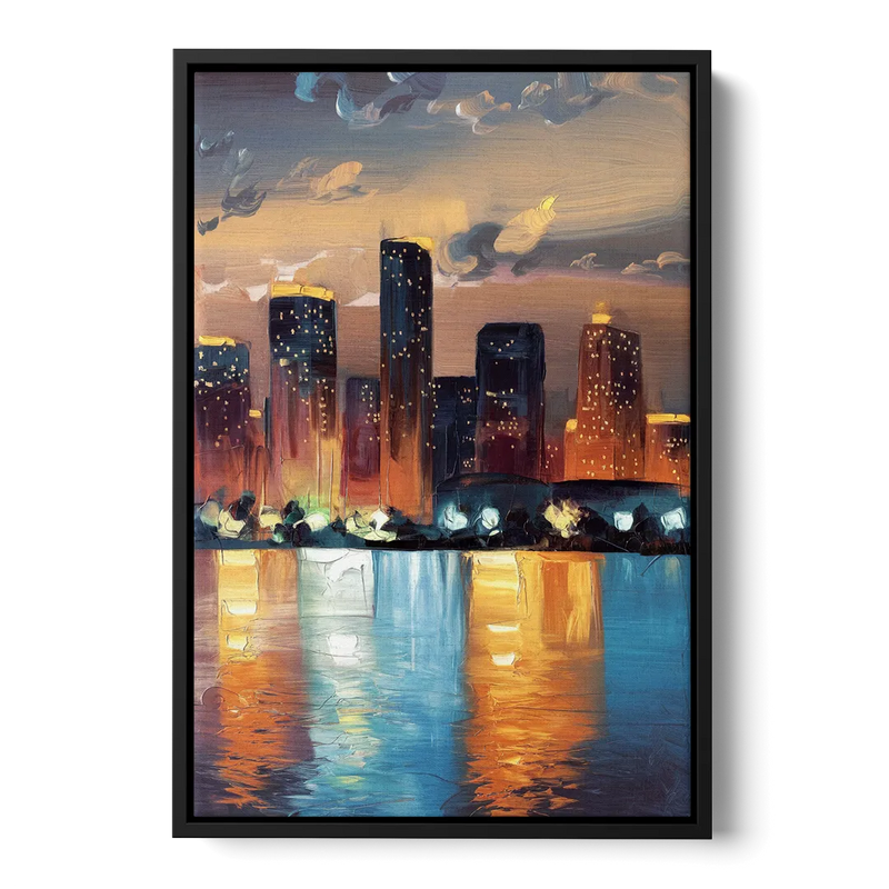 Houston Skyline Glow - Black Frame Canvas