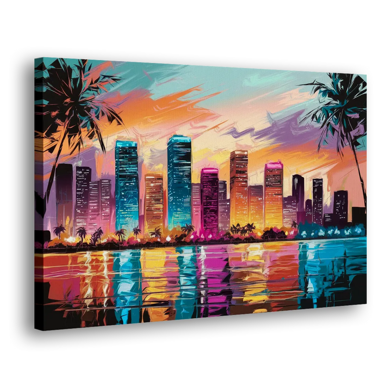 Miami Urban Sunset Glow - Canvas Print Art Sides