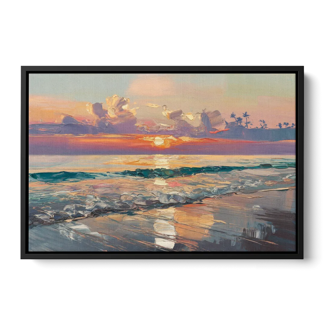 Naples Sunset Over The Gulf - Black Frame Canvas