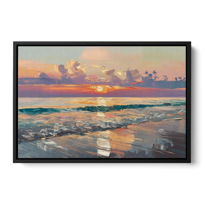 Naples Sunset Over The Gulf - Black Frame Canvas