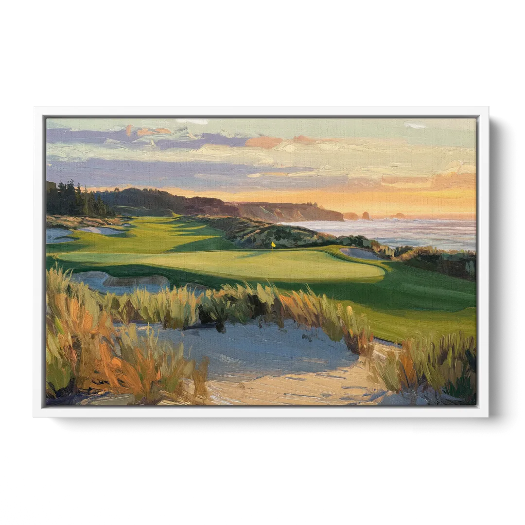Bandon Dunes Golf Landscape - White Frame Canvas
