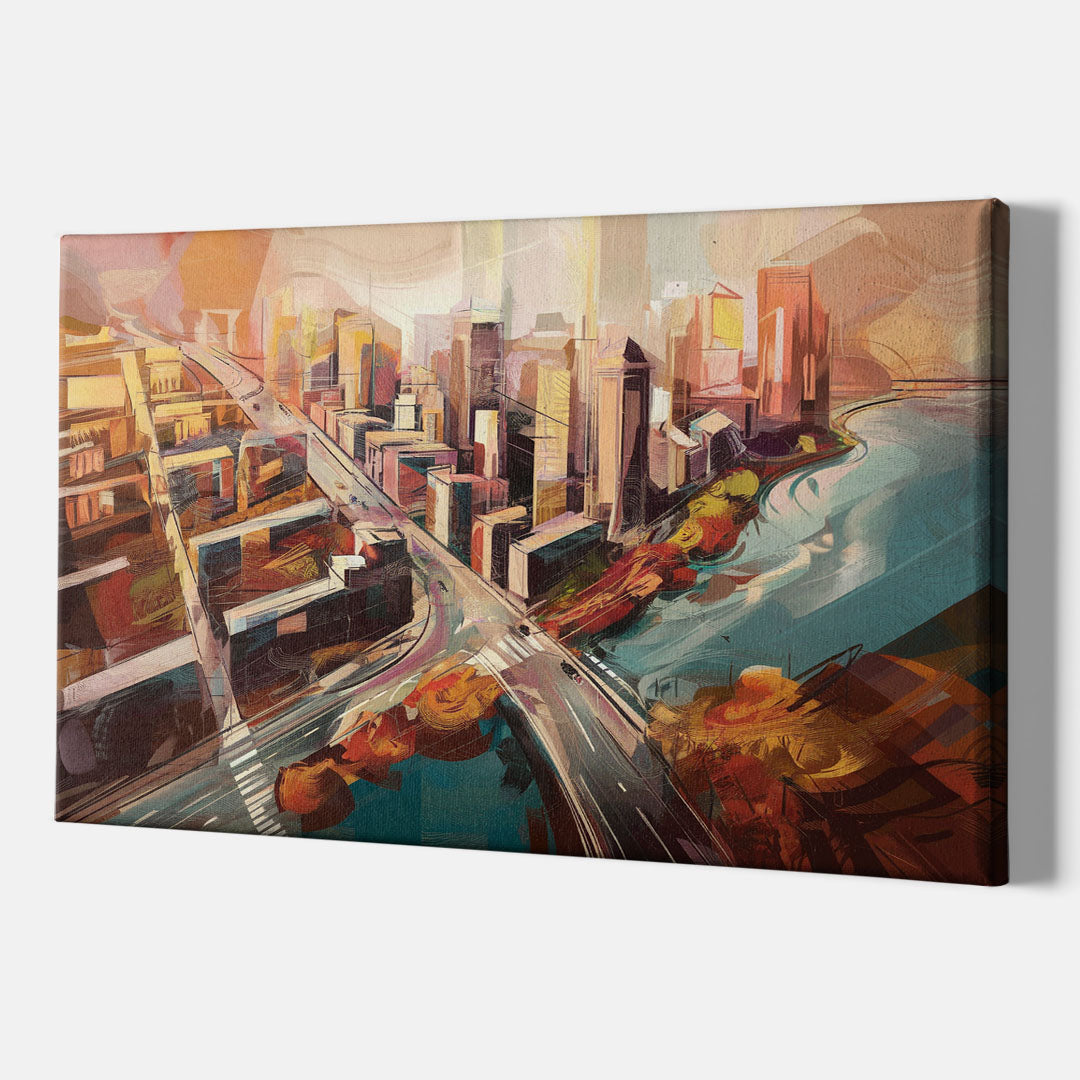Boston City Streets Aerial View - Canvas Wall Art Indoor