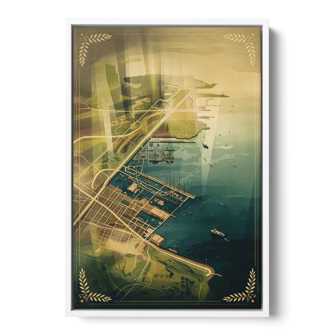 Seattle Map Vintage Style - White Frame Canvas