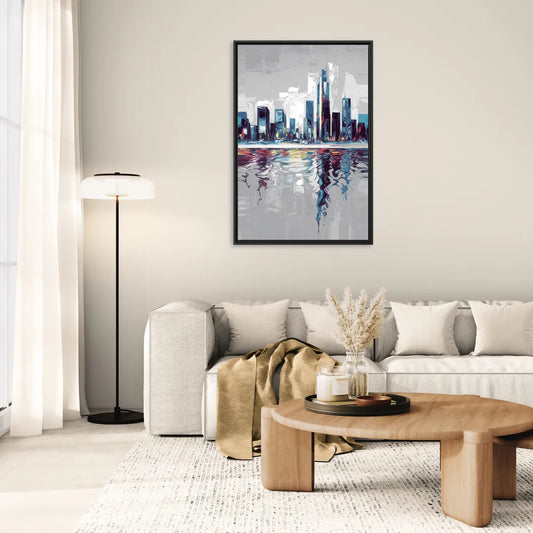 Mobile Abstract Cityscape - Living Room Black Frame Canvas