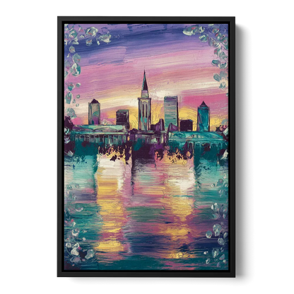 New Orleans Skyline at Sunset - Black Frame Canvas